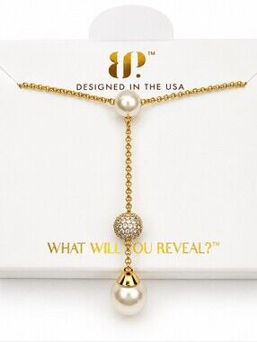 Bomb Party NWT "She's Elegant And Grace" Pearl Lariat Necklace – Gold Plated